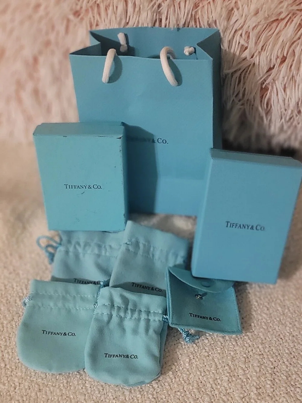 Tiffany & Co. Signature Jewelry Boxes, Pouches & Gift Bag - Tiffany Blue 7 Piece